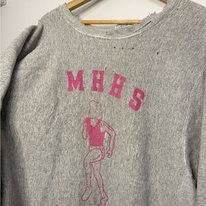 Vintage Reverse Weave Gray Sweatshirt with Pink Graphic 1980’s MHHS TRACK
